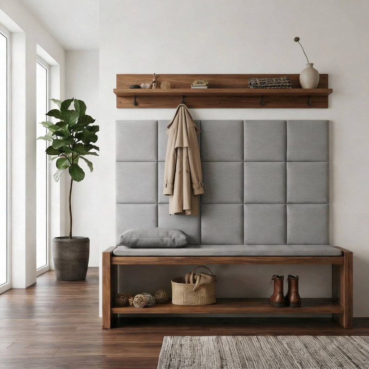Mur capitonné - coussin mural gris 30 x 30 cm | Decoon