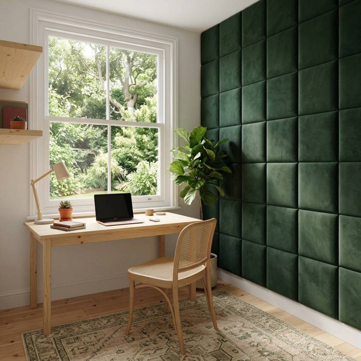 Mur capitonné - coussin mural vert sapin 30 x 30 cm | Decoon