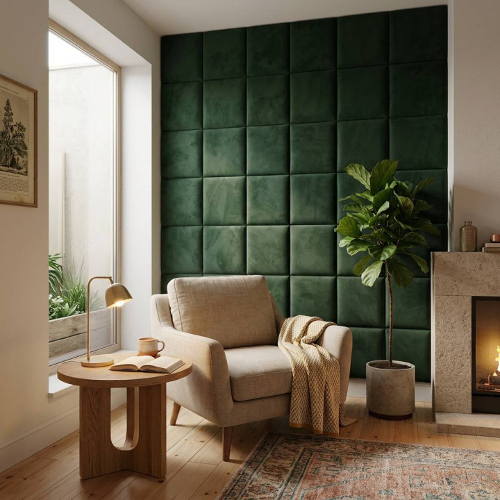 Mur capitonné - coussin mural vert sapin 30 x 30 cm | Decoon