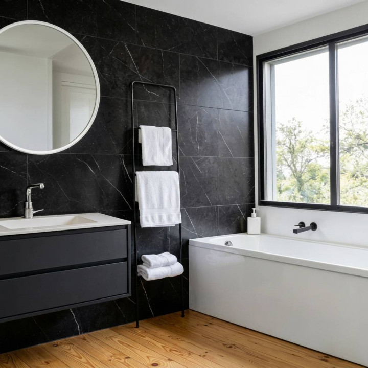 Panneaux Muraux pour Douche - Effet Marbre Noir Satiné | DECOON