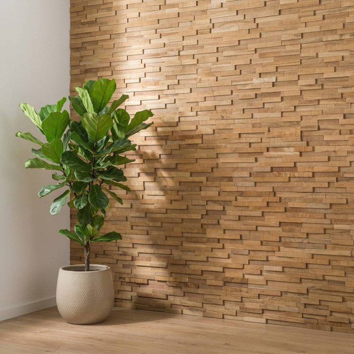 Parement mural en bois teck naturel - 5 pcs