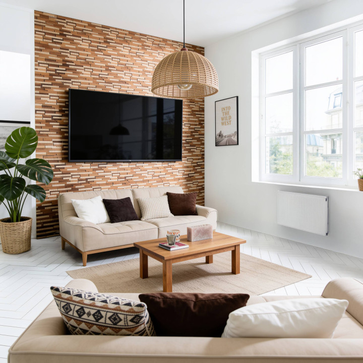 Parement bois Teck – Plaquette puzzle pour un mur unique | DECOON