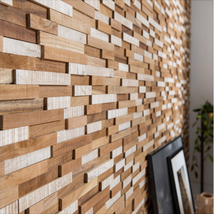 Parement bois Teck – Plaquette puzzle pour un mur unique | DECOON