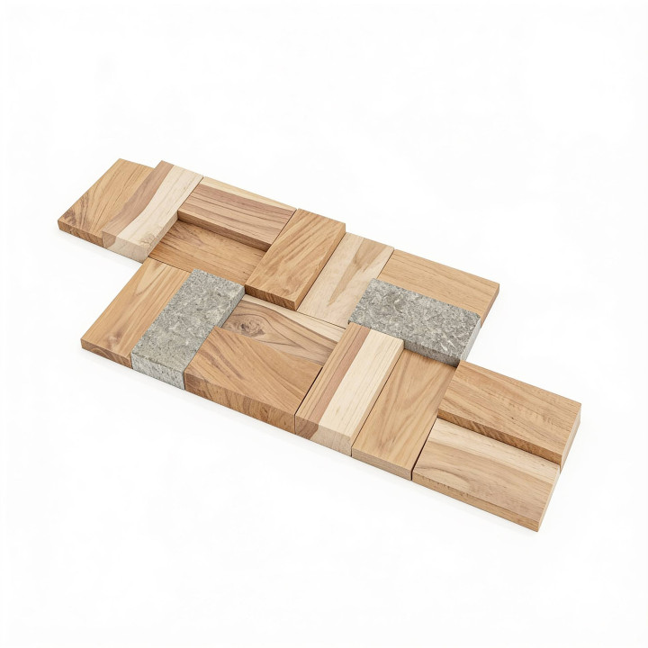 Parement mix Teck & Pierre naturelle – Plaquette puzzle | DECOON