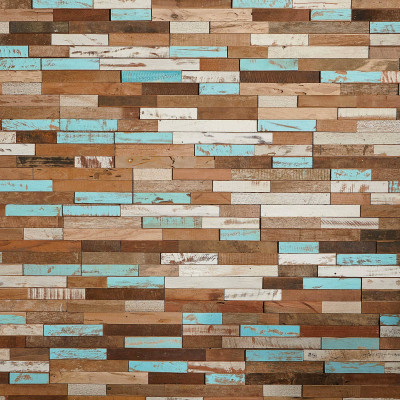 Parement mural en bois de bateau recyclé brun et turquoise - 11 pcs