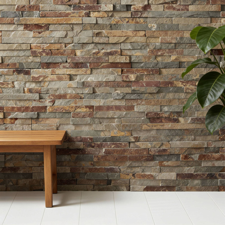 Parement mural en pierre naturelle fine épaisseur - multicolore - 13 pcs