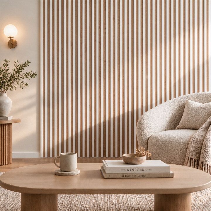 Panneau tasseau bois blanc - bardage bois intérieur blanc | Decoon