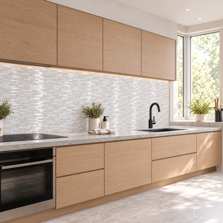 Plaque mosaique verre et aluminium - barrettes - Decoon