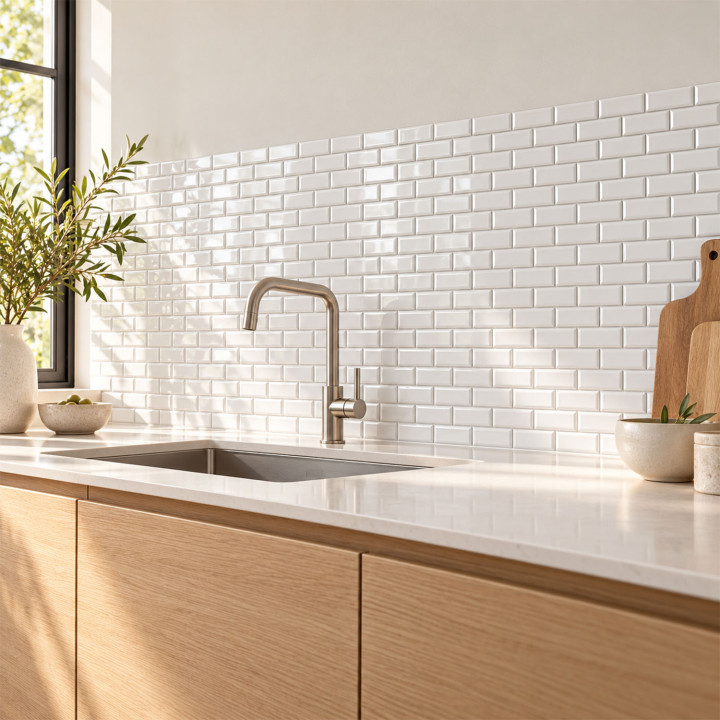 MAT INTER - Feuille 300x300x6mm - Tesselle 25x50 - Mosaïque "Metro" porcelaine blanc
